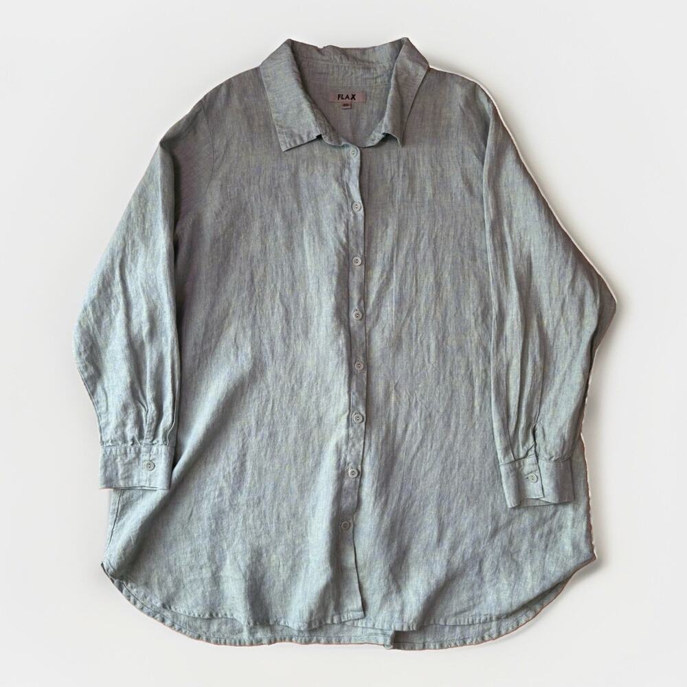 Flax Linen Shirt Women's 2G Green Blue Comfort Loungewear Minimalist Luxury